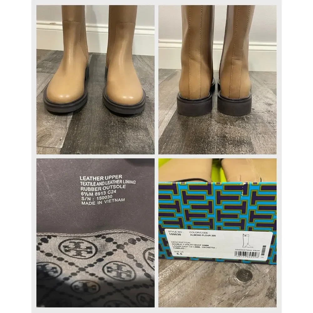 Tory Burch Women’s Double T Utility Logan Boot Tall Riding Leather Size 6.5
